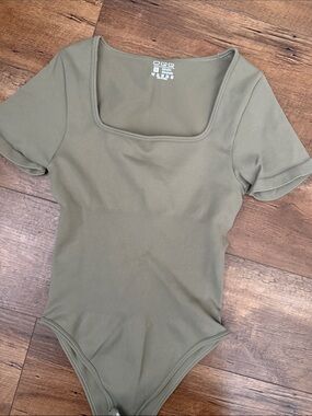 Women's Square Neck Olive Green Bodysuit